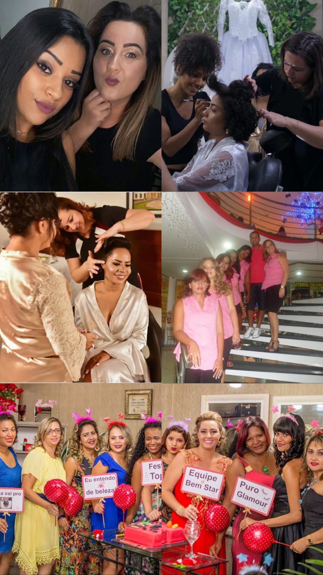 Renata em atendimentos de beleza e com sua equipe Bem Star